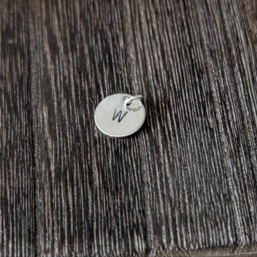 NWT Tiny Sterling Silver Pendant Charm Stamped Initial W. Handcrafted. Ethical